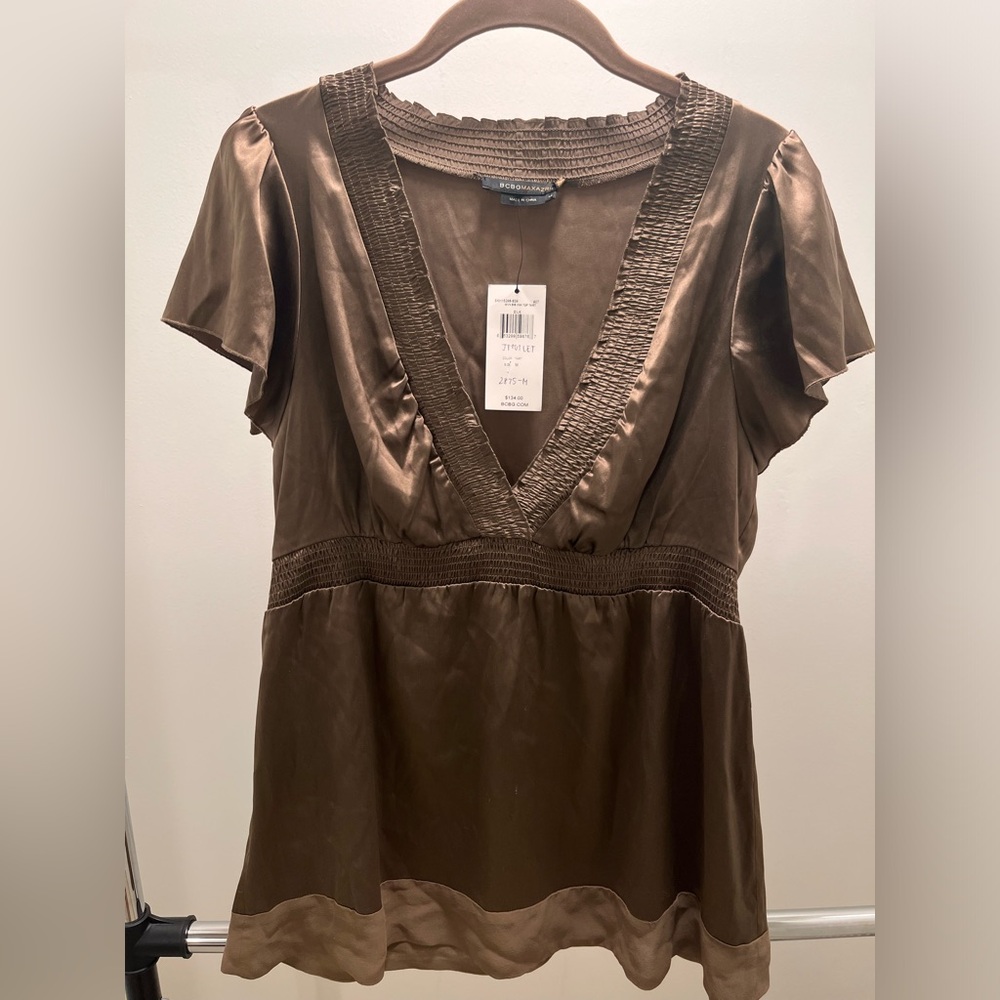 NWT BCBGMAXAZRIA medium silk brown shirt blouse tunic new with tags